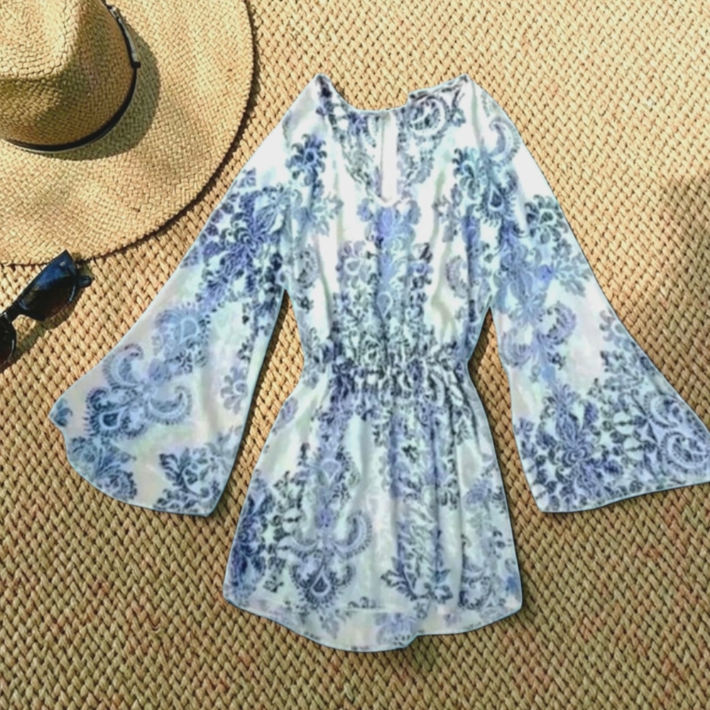 Show Me Your Mumu Runaway Mini Dress Blue White Paisley Medium